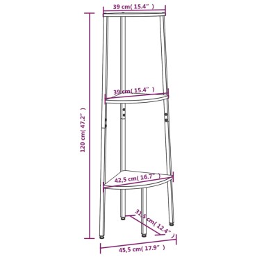 vidaXL Ραφιέρα Γωνιακή 3 Επίπεδων Μαύρο 45,5x31,5x120cm 1 τεμ.
