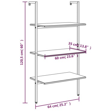 vidaXL Ραφιέρα Κεκλιμένη 3 Επιπέδων Μαύρη 64x35x120,5cm 1 τεμ.