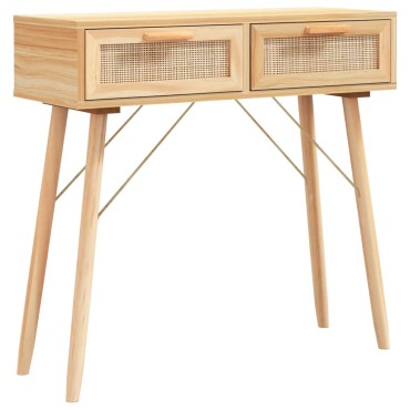 vidaXL Τραπέζι Κονσόλα Καφέ 80x30x75cm Μασίφ Πεύκο & Φυσικό Ρατάν 1 τεμ.