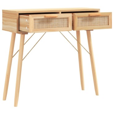 vidaXL Τραπέζι Κονσόλα Καφέ 80x30x75cm Μασίφ Πεύκο & Φυσικό Ρατάν 1 τεμ.