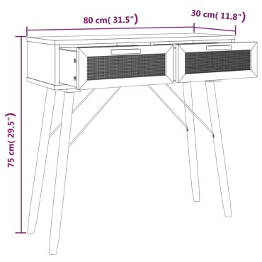 vidaXL Τραπέζι Κονσόλα Καφέ 80x30x75cm Μασίφ Πεύκο & Φυσικό Ρατάν 1 τεμ.