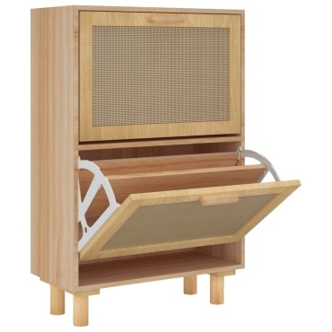 vidaXL Παπουτσοθήκη Καφέ 52x25x80cm Επεξεργασμένο Ξύλο/Φυσικό Ρατάν