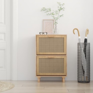 vidaXL Παπουτσοθήκη Καφέ 52x25x80cm Επεξεργασμένο Ξύλο/Φυσικό Ρατάν