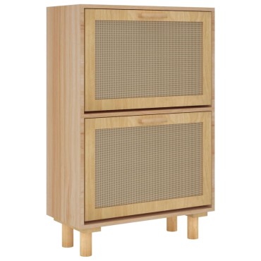 vidaXL Παπουτσοθήκη Καφέ 52x25x80cm Επεξεργασμένο Ξύλο/Φυσικό Ρατάν