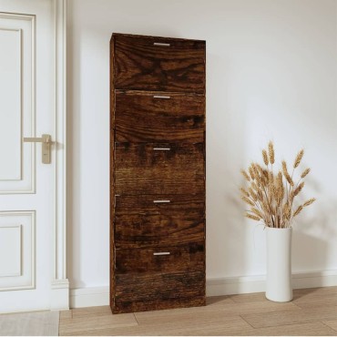 vidaXL Παπουτσοθήκη Καπνιστή Δρυς 59x17x169cm από Επεξεργασμένο Ξύλο