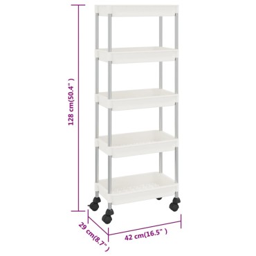 vidaXL Τρόλεϊ Κουζίνας 5 Επιπέδων Λευκό 42x29x128cm Σίδερο/ABS 1 τεμ.
