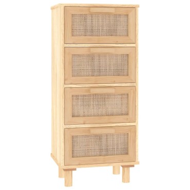 vidaXL Συρταριέρα Καφέ 40x30x90cm Μασίφ Πεύκο & Φυσικό Ρατάν 1 τεμ.
