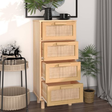 vidaXL Συρταριέρα Καφέ 40x30x90cm Μασίφ Πεύκο & Φυσικό Ρατάν 1 τεμ.