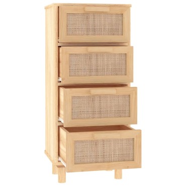 vidaXL Συρταριέρα Καφέ 40x30x90cm Μασίφ Πεύκο & Φυσικό Ρατάν 1 τεμ.