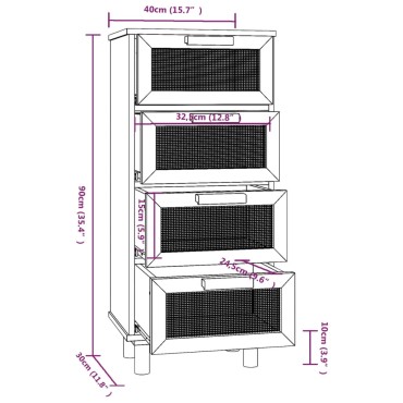 vidaXL Συρταριέρα Καφέ 40x30x90cm Μασίφ Πεύκο & Φυσικό Ρατάν 1 τεμ.