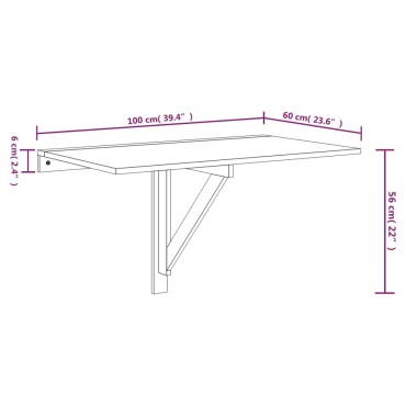 vidaXL Τραπέζι Τοίχου Πτυσσόμενο Γυαλ. Λευκό 100x60x56cm Επεξ. Ξύλο 1 τεμ.