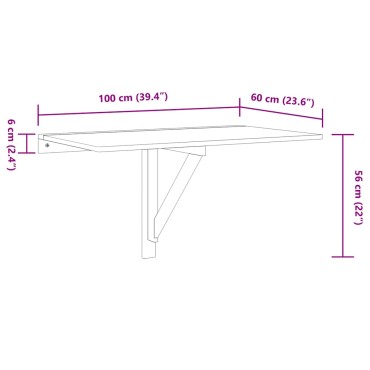 vidaXL Τραπέζι Τοίχου Πτυσσόμενο Γυαλ. Λευκό 100x60x56cm Επεξ. Ξύλο 1 τεμ.