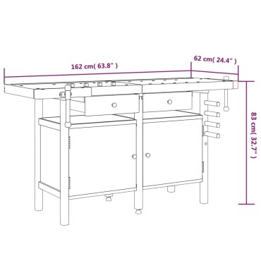 vidaXL Πάγκος Εργ. Συρτάρια/ Μέγγενες 162x62x83 εκ. Μασίφ Ξύλο Ακακίας