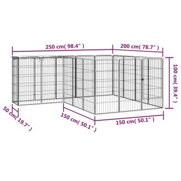 vidaXL Κλουβί Σκύλου 18 Πάνελ Μαύρο 50x100 εκ. Ατσάλι με Βαφή Πούδρας