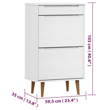 vidaXL Παπουτσοθήκη MOLDE Λευκή 59,5x35x103cm από Μασίφ Ξύλο Πεύκου