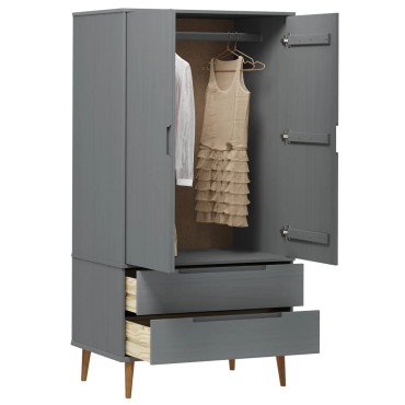 vidaXL Ντουλάπα MOLDE Γκρι 90x55x175cm από Μασίφ Ξύλο Πεύκου 1 τεμ.
