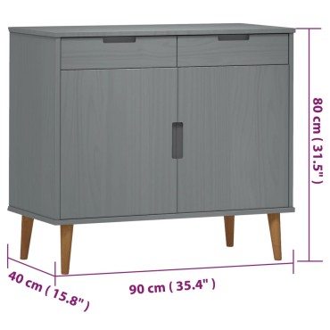 vidaXL Ντουλάπι MOLDE Γκρι 90x40x80cm από Μασίφ Ξύλο Πεύκου 1 τεμ.