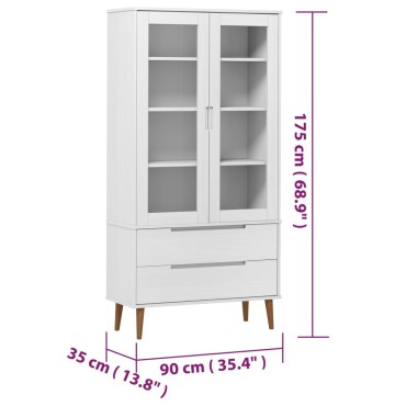 vidaXL Βιτρίνα MOLDE Λευκή 90x35x175cm από Μασίφ Ξύλο Πεύκου 1 τεμ.