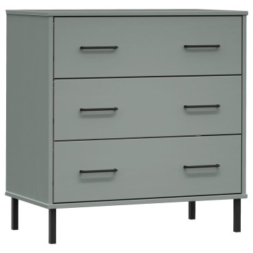 vidaXL Ντουλάπι OSLO με 3 Συρτάρια Γκρι 77x40x79,5cm Μασίφ Ξύλο 1 τεμ.
