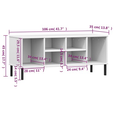 vidaXL Παπουτσοθήκη OSLO Λευκή 106x35x45cm Μασίφ Ξύλο με Μετ. Πόδια