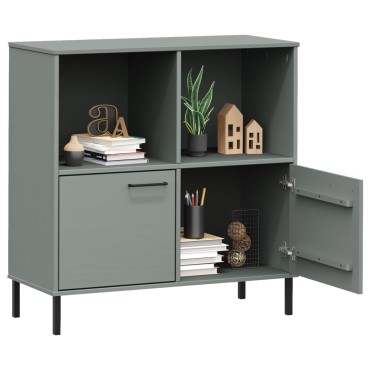 vidaXL Βιβλιοθήκη OSLO Γκρι 90x35x90,5cm Μασίφ Ξύλο με Μετ. Πόδια 1 τεμ.