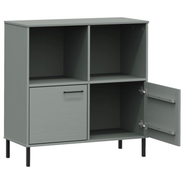 vidaXL Βιβλιοθήκη OSLO Γκρι 90x35x90,5cm Μασίφ Ξύλο με Μετ. Πόδια 1 τεμ.