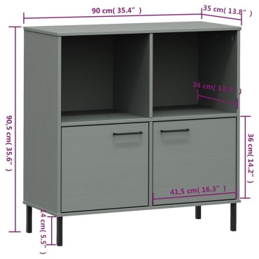 vidaXL Βιβλιοθήκη OSLO Γκρι 90x35x90,5cm Μασίφ Ξύλο με Μετ. Πόδια 1 τεμ.