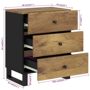 vidaXL Κομοδίνο 50x33x62cm από Μασίφ Ξύλο Μάνγκο & Επεξ. Ξύλο 1 τεμ.