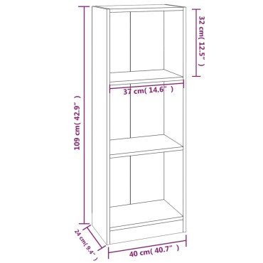 vidaXL Βιβλιοθήκη με 3 Ράφια Καπνιστή Δρυς 40x24x109cm Επεξεργ. Ξύλο 1 τεμ.