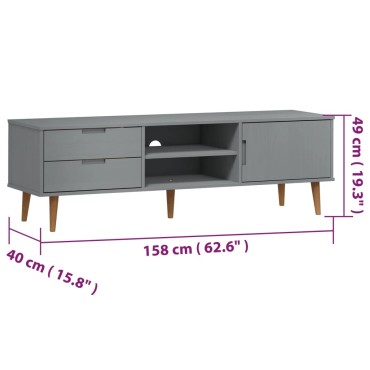 vidaXL Έπιπλο Τηλεόρασης MOLDE Γκρι 158x40x49cm Μασίφ Ξύλο Πεύκου