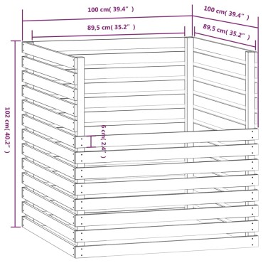 vidaXL Κομποστοποιητής Γκρι 100 x 100 x 102 εκ. από Μασίφ Ξύλο Πεύκου