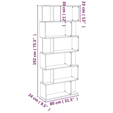 vidaXL Βιβλιοθήκη/Διαχωρ. Χώρου Γκρι Sonoma 80x24x192cm Επεξεργ. Ξύλο 1 τεμ.