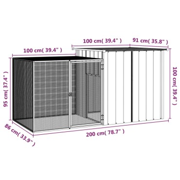 vidaXL Κοτέτσι - Κλουβί Γκρι 200x91x100 εκ. από Γαλβανισμένο Χάλυβα