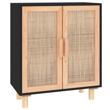 vidaXL Ντουλάπι Μαύρο 60x30x70cm από Μασίφ Πεύκο & Φυσικό Ρατάν 1 τεμ.