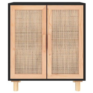 vidaXL Ντουλάπι Μαύρο 60x30x70cm από Μασίφ Πεύκο & Φυσικό Ρατάν 1 τεμ.
