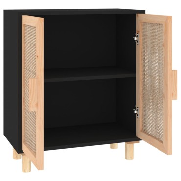 vidaXL Ντουλάπι Μαύρο 60x30x70cm από Μασίφ Πεύκο & Φυσικό Ρατάν 1 τεμ.