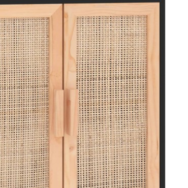 vidaXL Ντουλάπι Μαύρο 60x30x70cm από Μασίφ Πεύκο & Φυσικό Ρατάν 1 τεμ.