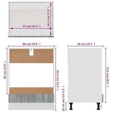 vidaXL Ντουλάπι Φούρνου "Riga" Γκρι Sonoma 60x46x81,5cm από Τεχνητό Ξύλο 1 τεμ.