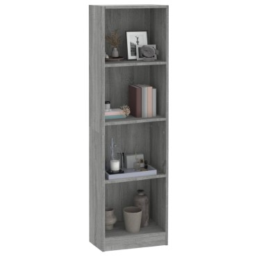 vidaXL Βιβλιοθήκη με 4 Ράφια Γκρι Sonoma 40x24x143cm Επεξεργ. Ξύλο 1 τεμ.