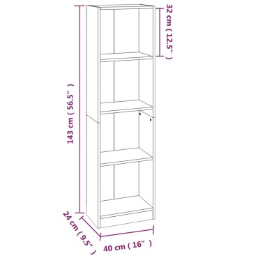 vidaXL Βιβλιοθήκη με 4 Ράφια Γκρι Sonoma 40x24x143cm Επεξεργ. Ξύλο 1 τεμ.
