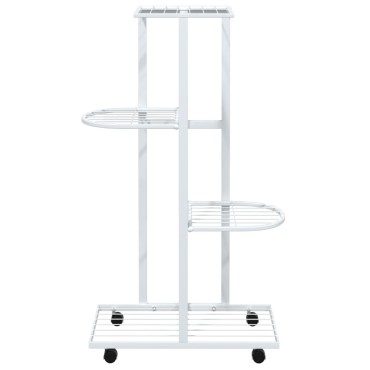 vidaXL Βάση Λουλουδιών 4 Επιπέδων με Ρόδες 44x23x80 εκ. Λευκή Σίδερο