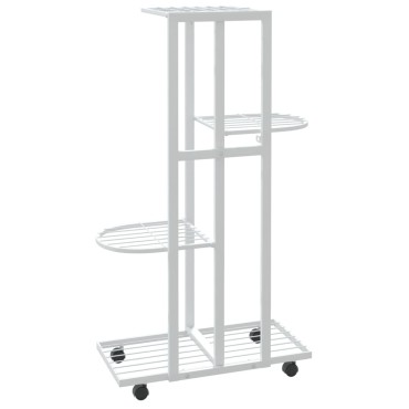 vidaXL Βάση Λουλουδιών 4 Επιπέδων με Ρόδες 44x23x80 εκ. Λευκή Σίδερο