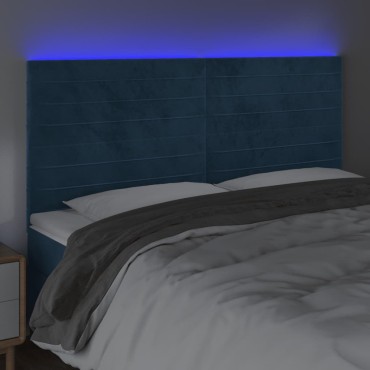 vidaXL Κεφαλάρι Κρεβατιού LED Σκούρο Μπλε 180x5x118/128cm Βελούδινο 1 τεμ.