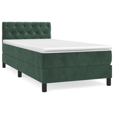 vidaXL Κρεβάτι Boxspring με Στρώμα Σκούρο Πράσινο 80x200 εκ. Βελούδινο