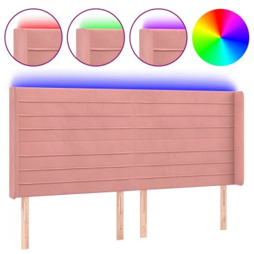 vidaXL Κεφαλάρι Κρεβατιού LED Ροζ 183x16x118/128cm Βελούδινο 1 τεμ.