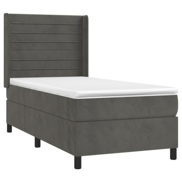 vidaXL Κρεβάτι Boxspring με Στρώμα Σκούρο Γκρι 90x190 εκ. Βελούδινο