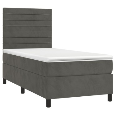 vidaXL Κρεβάτι Boxspring με Στρώμα Σκούρο Γκρι 90x190 εκ. Βελούδινο