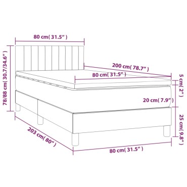 vidaXL Κρεβάτι Boxspring με Στρώμα Μαύρο 80 x 200 εκ. Βελούδινο