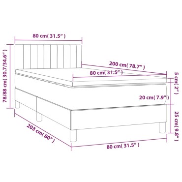 vidaXL Κρεβάτι Boxspring με Στρώμα & LED Μαύρο 80x200 εκ. Βελούδινο