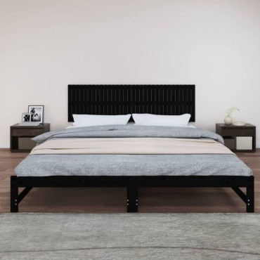 vidaXL Κεφαλάρι Τοίχου Μαύρο 204x3x60cm από Μασίφ Ξύλο Πεύκου 1 τεμ.